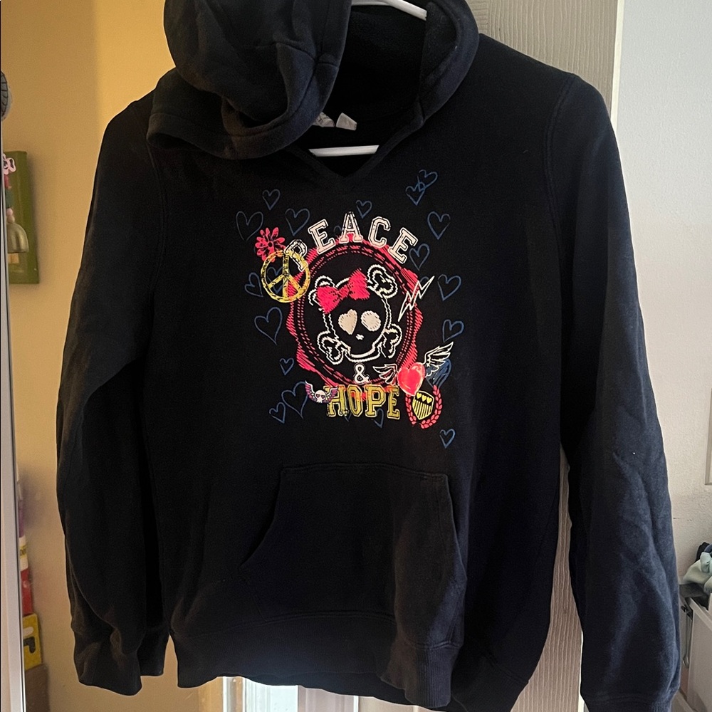 The Children's Place Black Hoodie with Colorful Peace & Hope Design